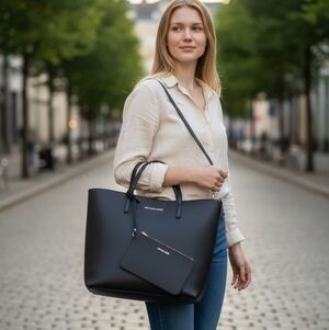 Michael Kors Black Leather Tote with Pouch